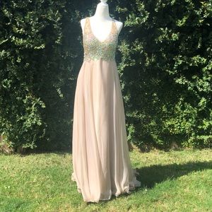 Champagne Long Formal Bridesmaid/ Prom Dress